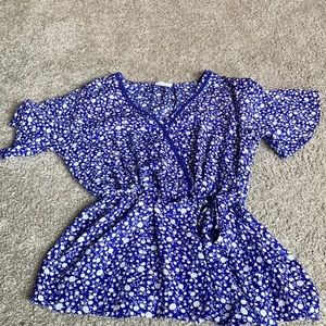 Blue and White Blouse